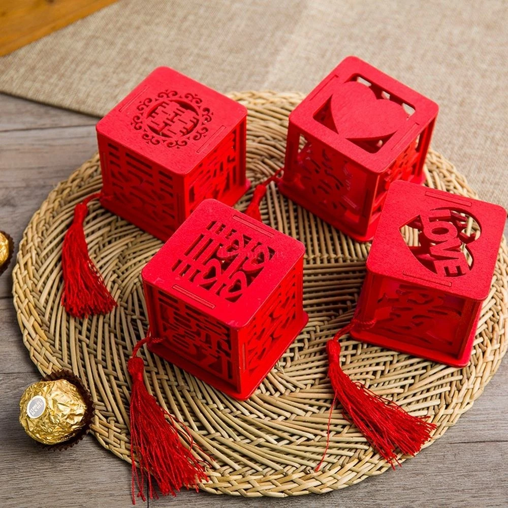 10PCS Chinese Style Wooden Wedding Candy Box New Creative Personality Ceremony Gift Hollow | Дом и сад