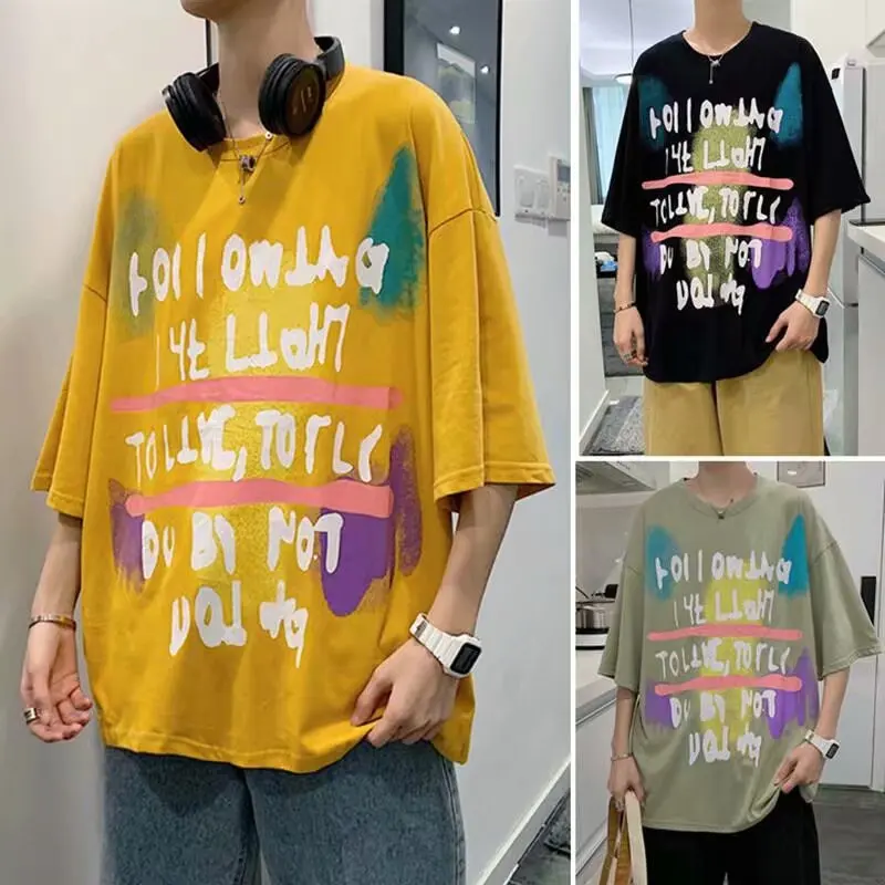 

Футболка мужская с принтом граффити, повседневная тенниска в стиле хип-хоп, модная майка с коротким рукавом, уличная одежда в стиле Харадзюк...