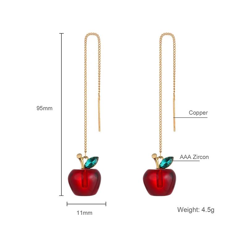 

Shineland Christmas Jewelry Gift Cute Fruit Crystal Apple Drop Earrings Long Chain Dangle Earring for Lady Girl Fashion Bijoux