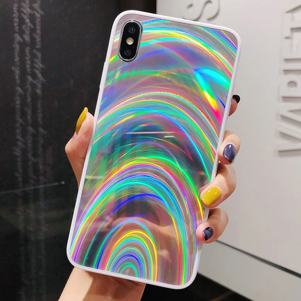JONSNOW Голографический лазерный чехол с призмой для iPhone 11 Pro X XR XS Max чехол s 3D радужный блестящий чехол для телефона для iPhone 7 8 6S 6 Plus - Цвет: Серебристый