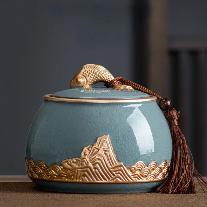 Recipiente sellado de cer&aacute;mica para el hogar, recipiente de almacenamiento de t&eacute; verde y negro, pu-erh, porcelana-0