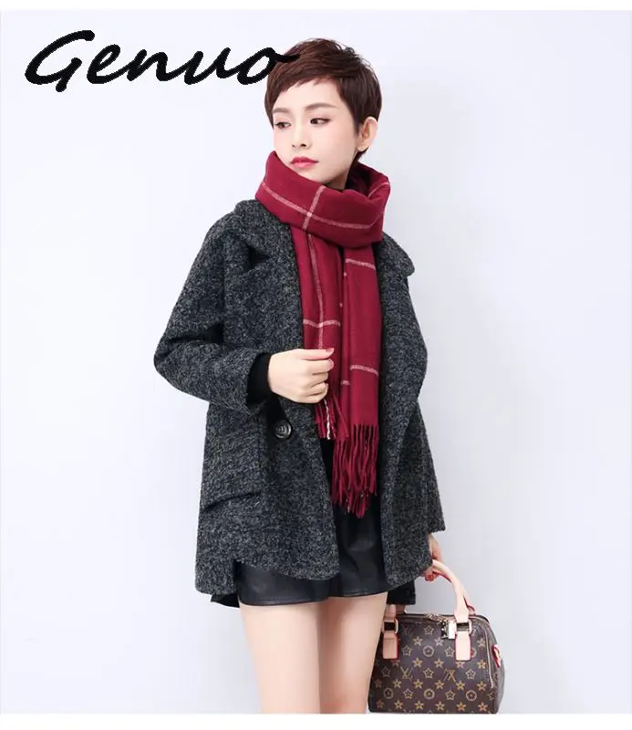 

High Quality Winter Coat Women Temperament Gray Thick Fashion Design 2019 New Warm Wool Fabric Woolen Coat Classic Plus Size