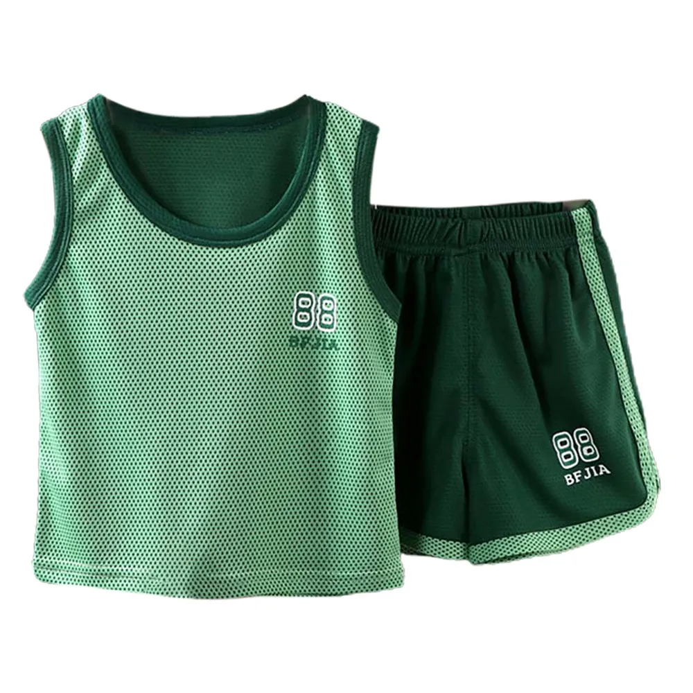 

Boys Sleeveless Vest+Shorts Set Basketball Uniform Outdoor Sports Solid Color Breathable Summer