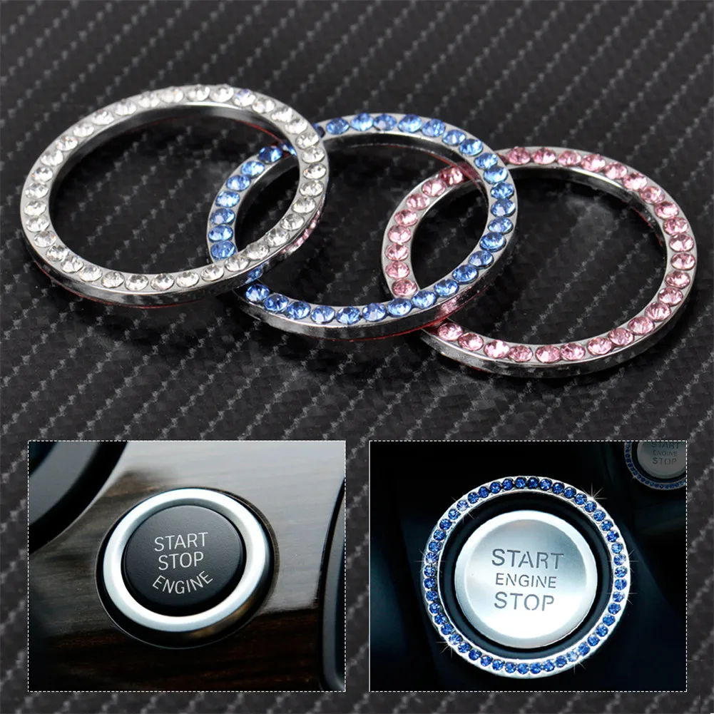 

Lcyonger Cars One-Key Engine Start Stop Ignition Push Button Switch Cover Decorative Rhinestone Diamond Crystal Ring Car Parts