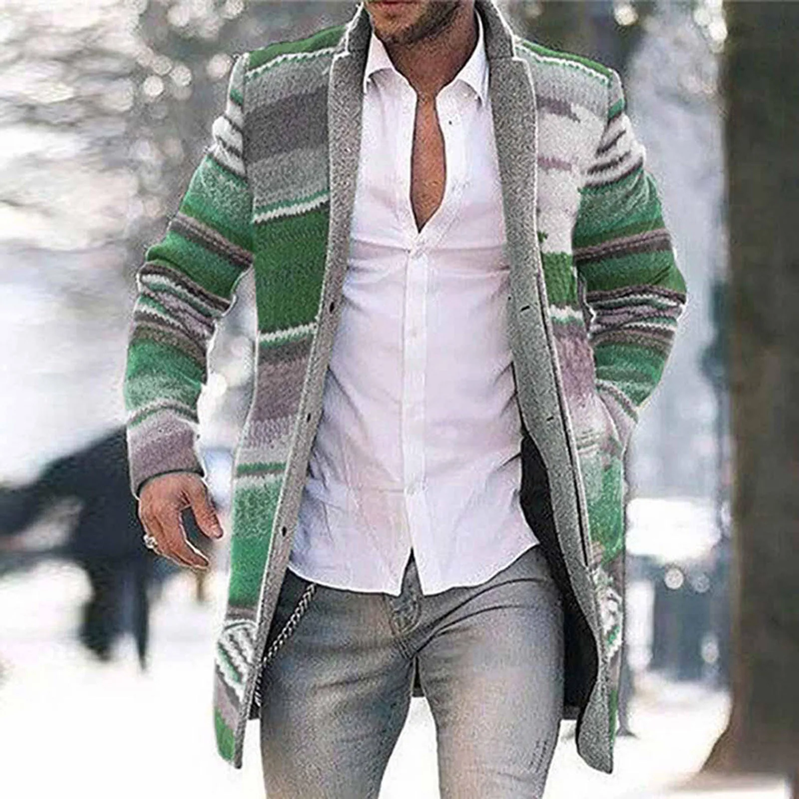 

Men's Medium Long Coat Winter Warm Outdoor Cardigan Hoodie Print Windbreaker Long Sleeve Outwear Fashion Male Long Coat