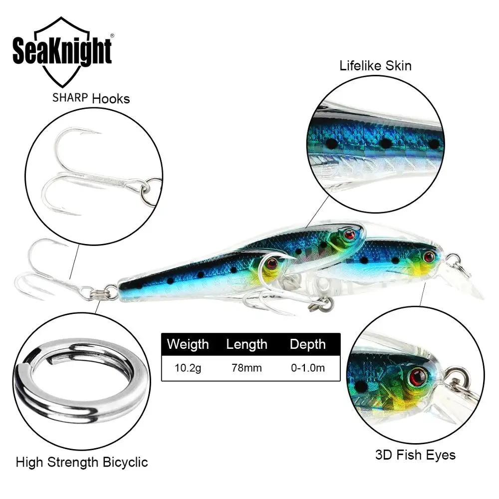 SeaKnight Minnow SK037 рыболовная приманка 1 шт. 10 2 г 78 мм 0 м плавающая твердая 3D рыбий глаз