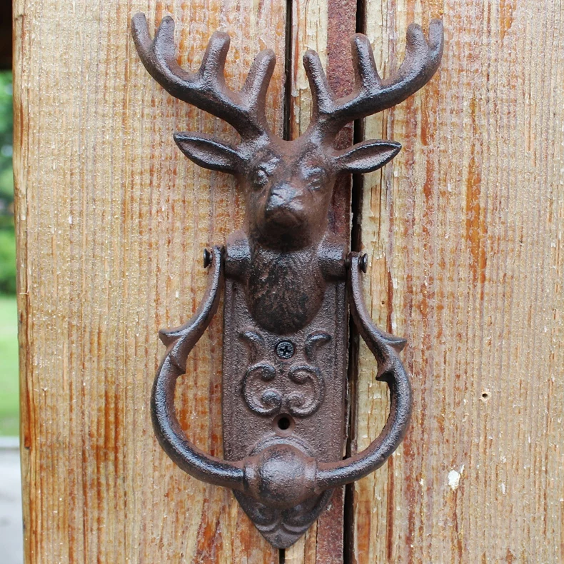 

European Retro Cast Iron Door Knocker Crafts Deer Head Door Knock Antique Door Handle Garden Home Decoration