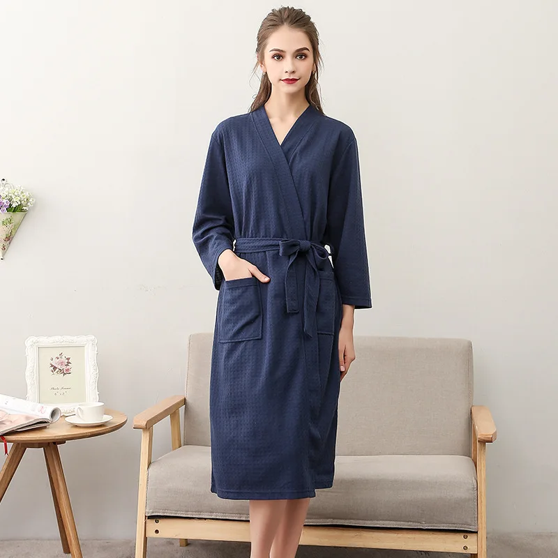 

Women Summer 2021 Long Soft Bath Robe Pajamas Kimono Solid Waffle Bathrobe With Sashes Dressing Gown Sleepwear Female Homewear