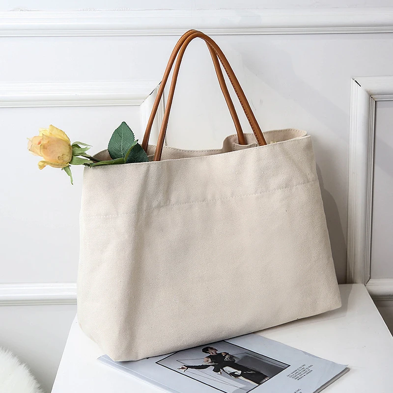 Simple Design Women's Bags New 2021 Trend High Capacity Ladie Shopper Totes Vintage Canvas Shoulder Bags Portable Female Handbag