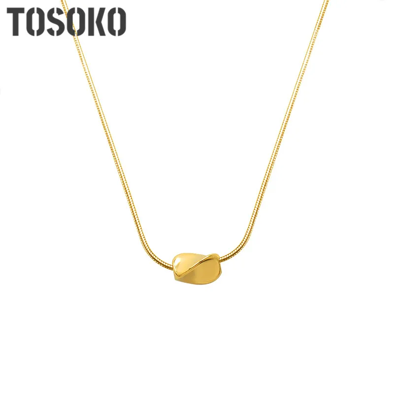 

TOSOKO Stainless Steel Jewelry Mini Twist Small Golden Bean Pendant Square Snake Chain Necklace Female Clavicle Chain BSP972