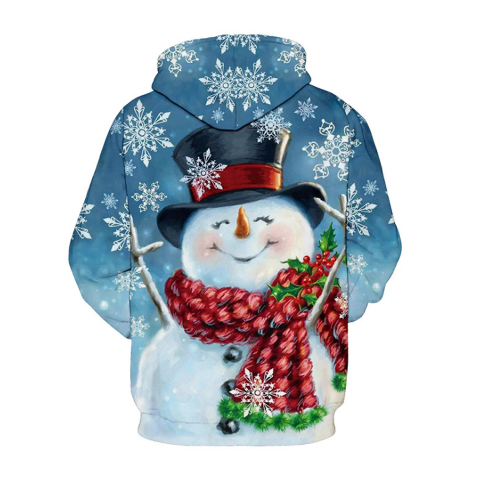 

New Arrival Fashion Christmas Shirt Long-Sleeved Top Hat Snowman Printed Casual Party Hooded Loose Front Pocket Clothes