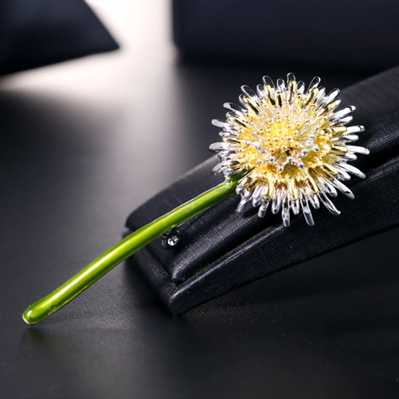 

2019 New Green Dandelion Flower Enamel Brooches Women Men's Weddings Plants Brooch Pins Gifts