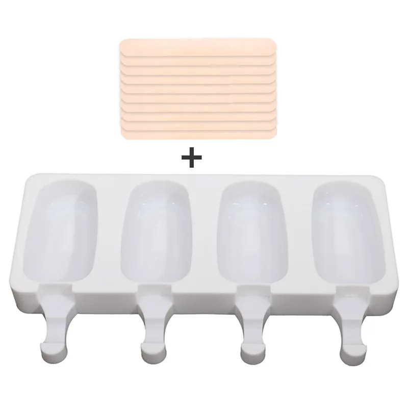 

8/4 Cell Silicone Ice Cream Mold Big Size Popsicle Molds Ice Cube Tray Maker Dessert Pastry Freezer DIY Cream Molds With Stick