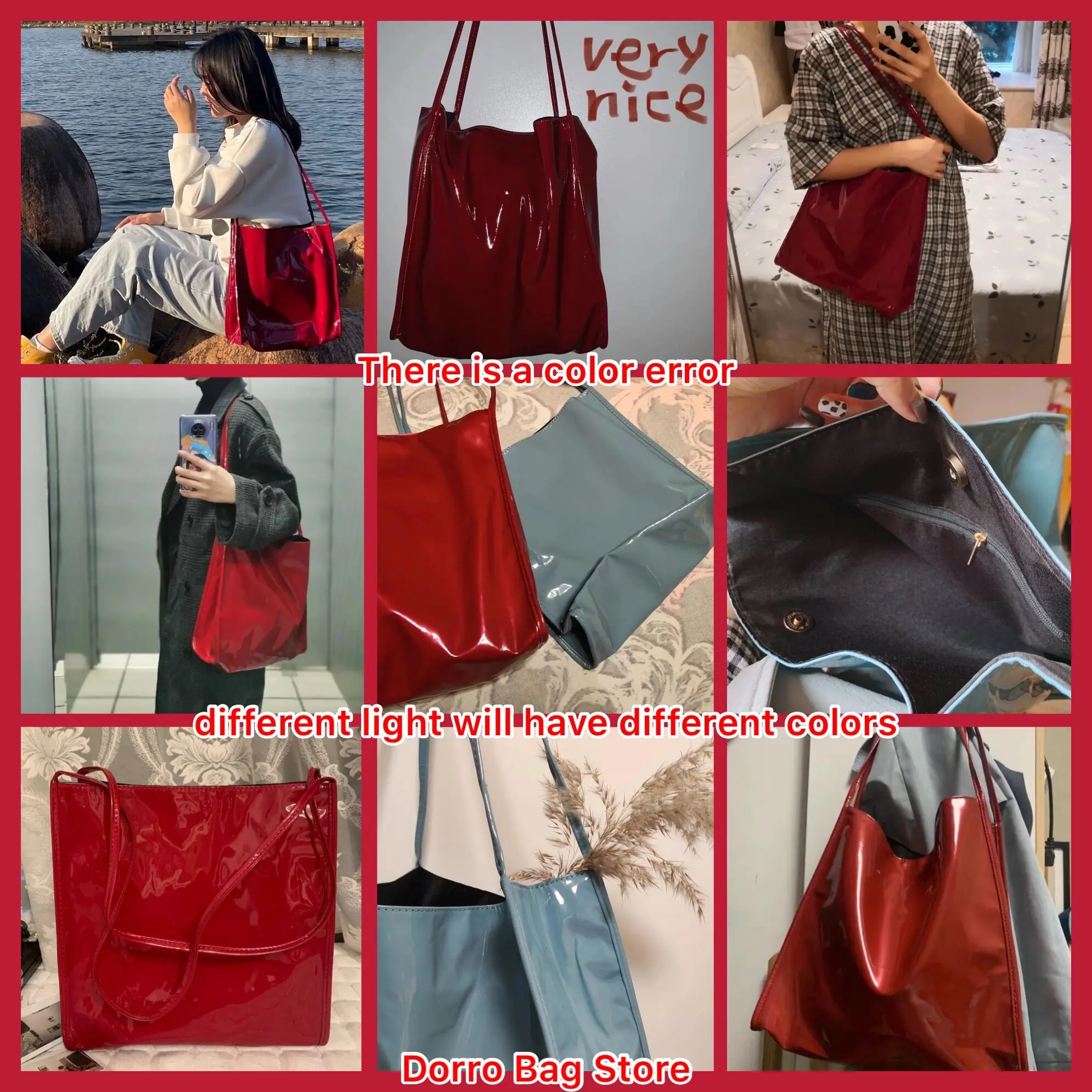 

Texture Patent PU Leather Ladies Shoulder Bags Large Capacity Female Travel Casual Tote Bag Simple Solid Color Women Handbags