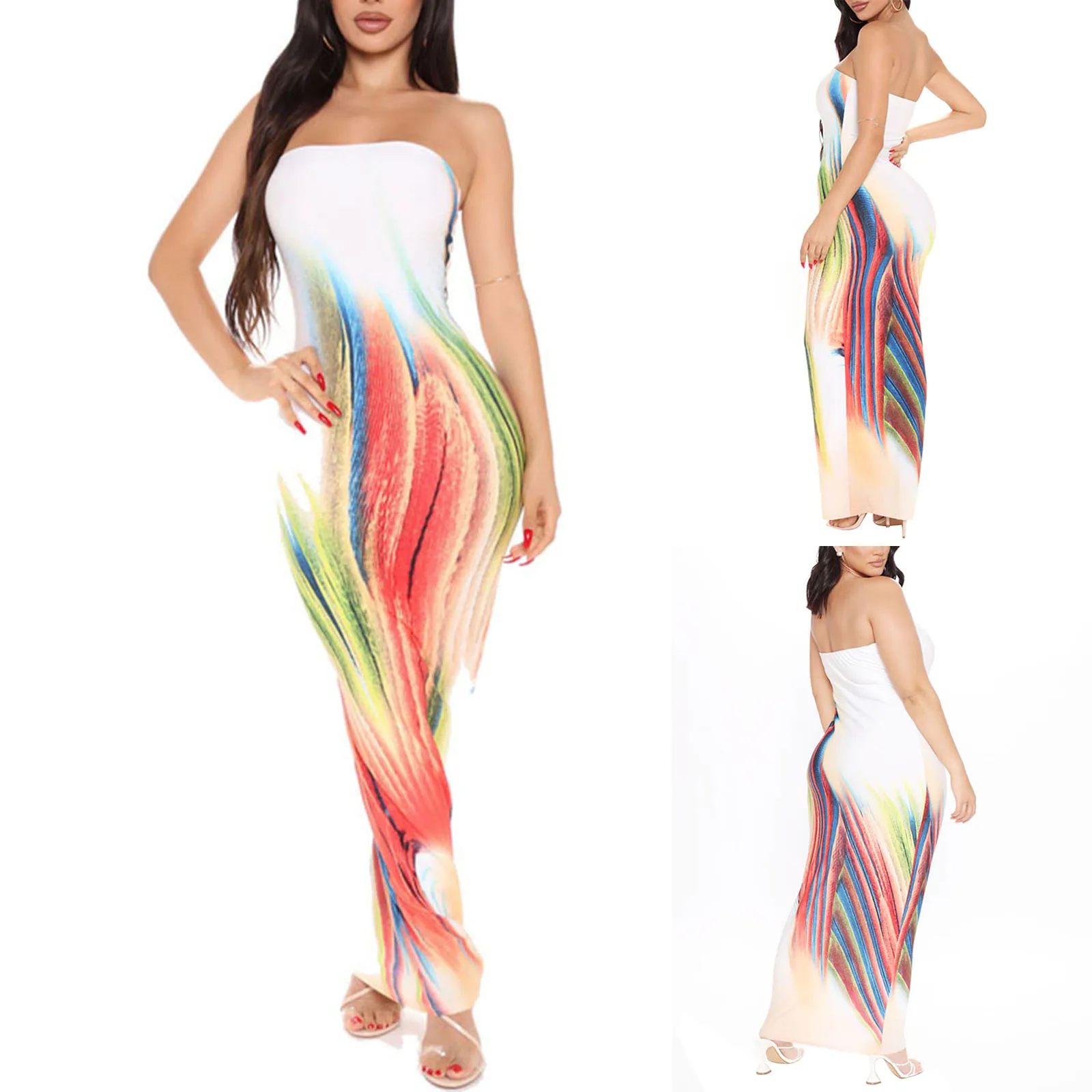 

2021 Women's Bodycon Tube Dress, Trendy Sleeveless Strapless Abstract Print Long Club Dress