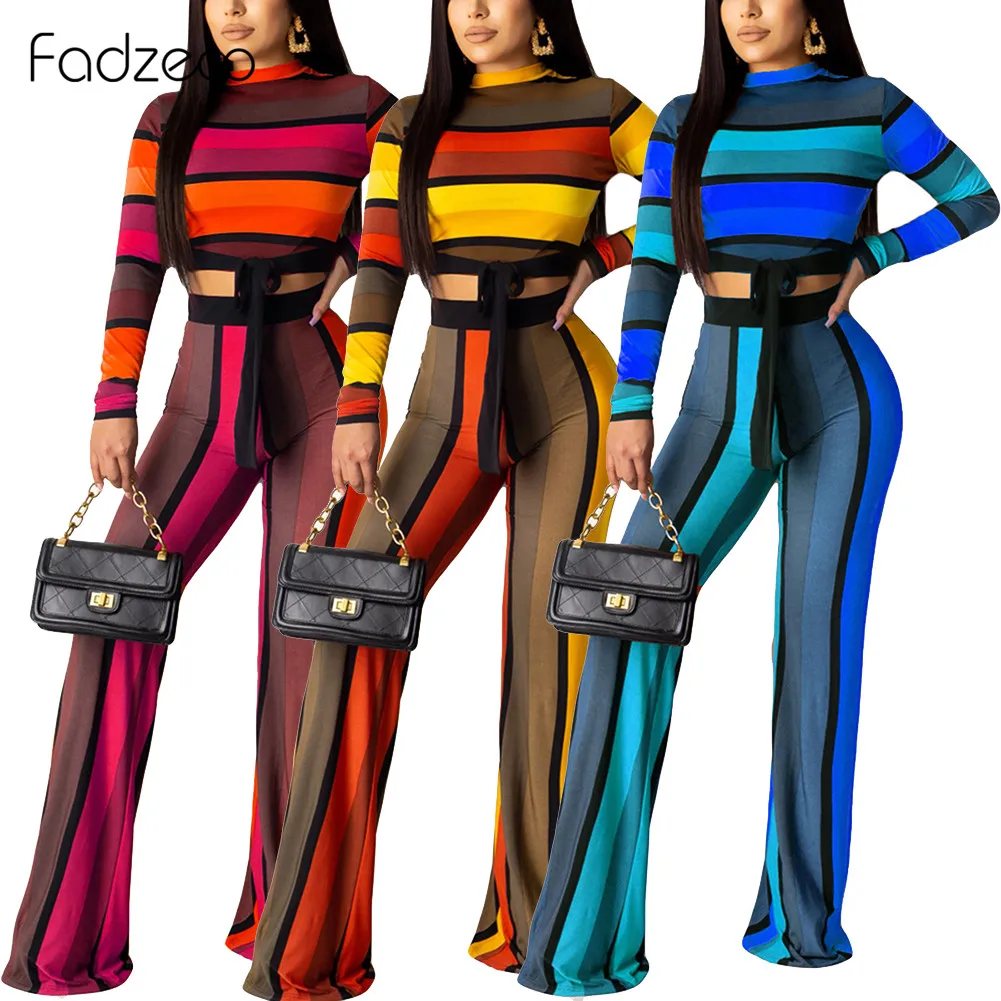 Fadzeco африканская одежда для женщин Полосатый Топ с длинным рукавом и длинные