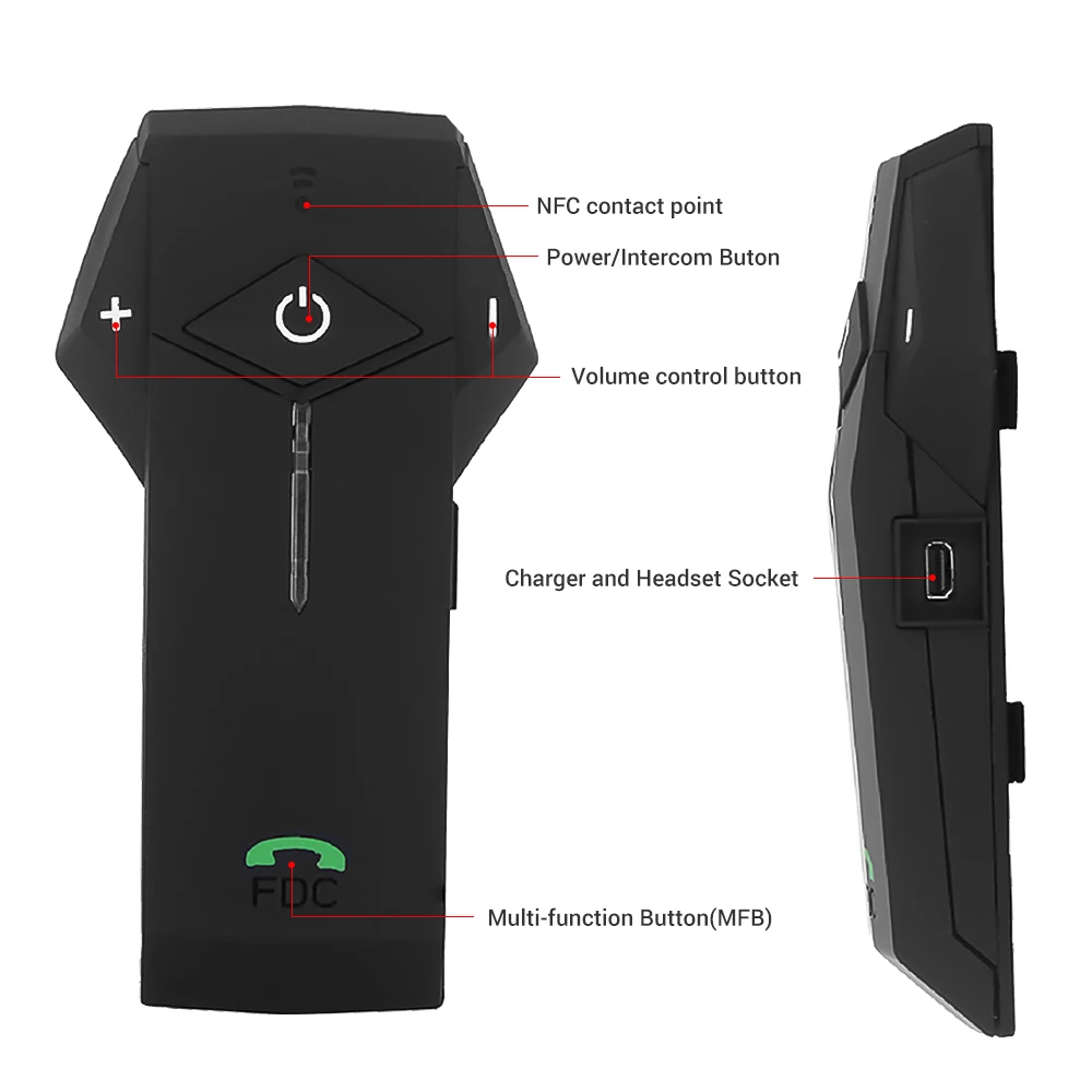 AOSHIKE1pcs 1000M 3-way Bluetooth Motorcycle Helmet BT Intercom Interphone Headset Intercomunicador With NFC FM Function Wireles |