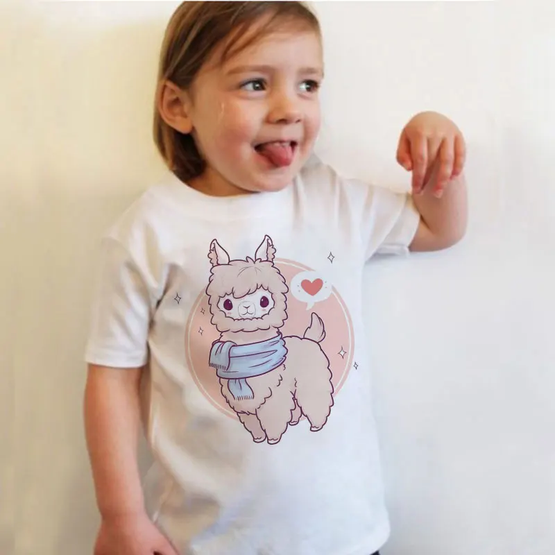 Футболка Летняя с милым принтом альпака футболка для девочек Детская