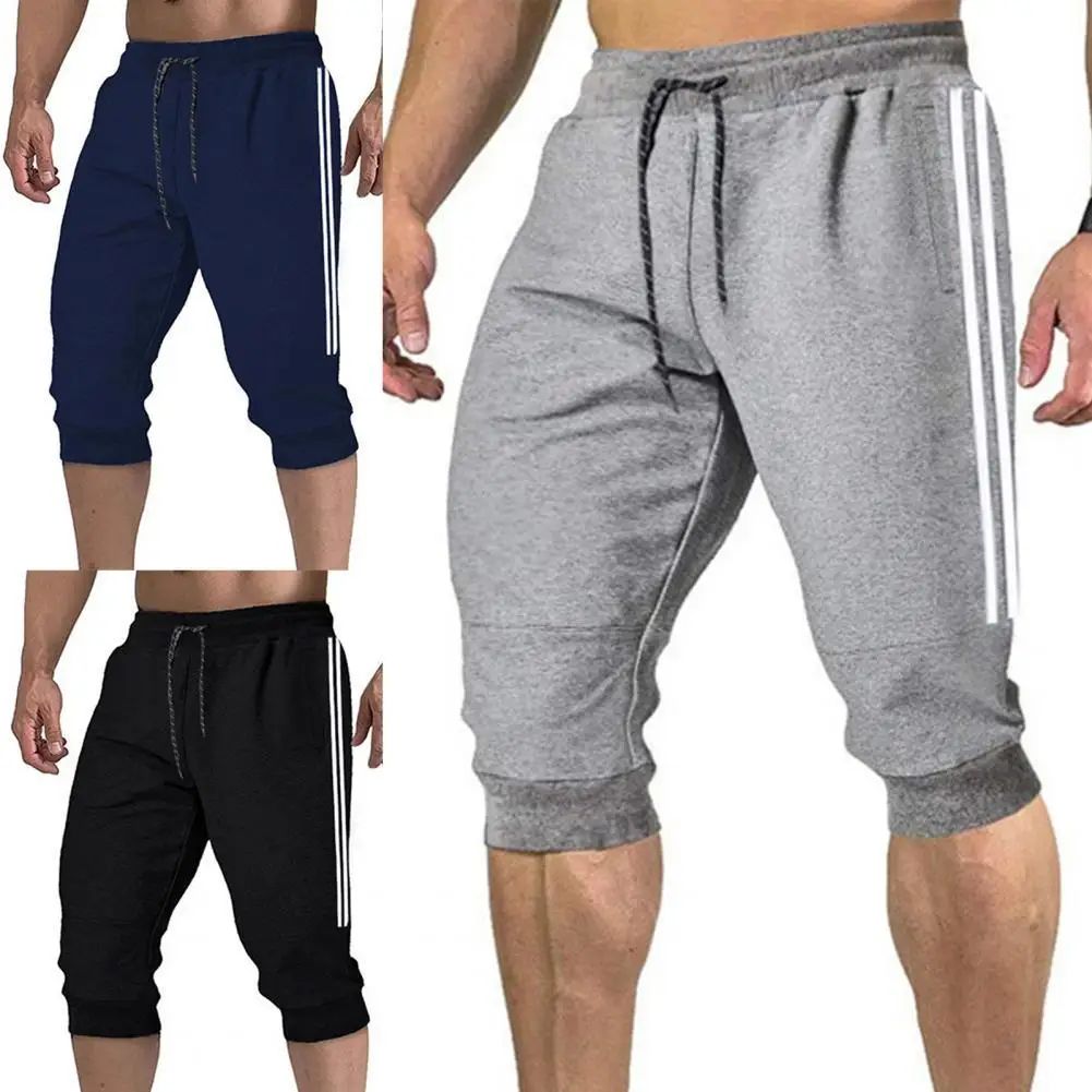 

2021 New Men Shorts Summer Fashion Drawstring Below Knee Pockets Thin Harem Shorts Capri Pants Sweatpants for Sports Breathable