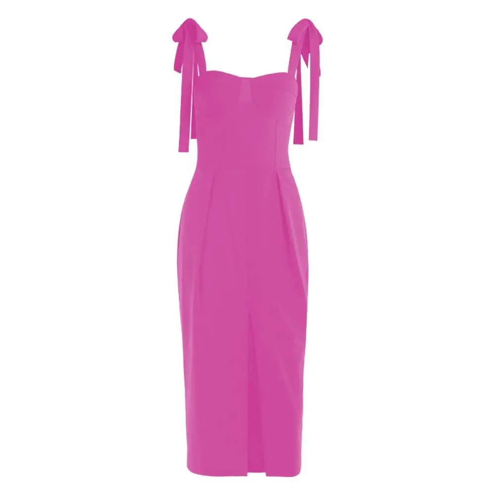 

Summer Woman Dress 2021 Midi Dress Women Dress Knotted Shoulder Solid Color Summer Sleeveless High Waist Split Dress for Party