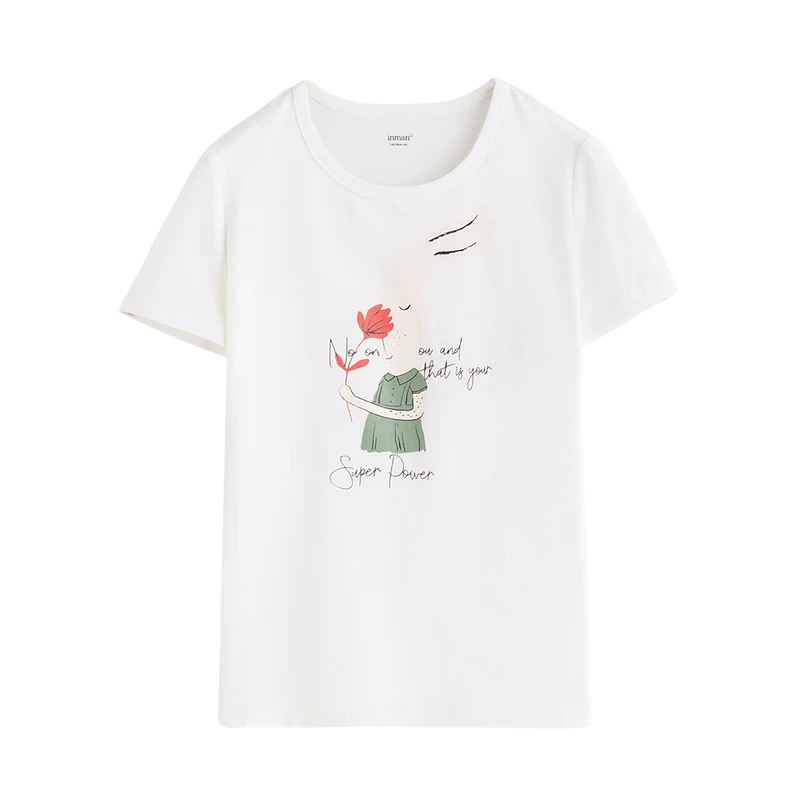 

INMAN Funny Pattern T-Shirt Cute Long Ear Rabbit Carton English Print Short Sleeve Girl Summer Tee Shirt