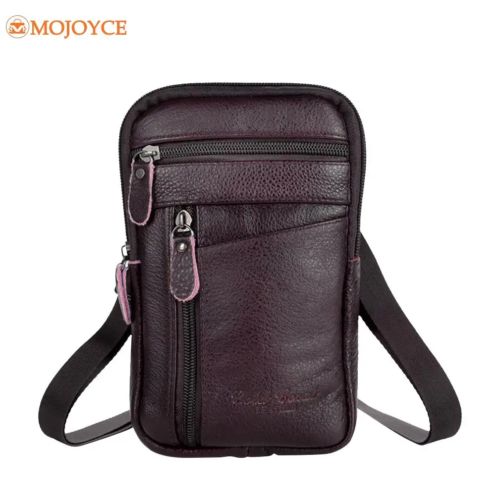 

Genuine Leather Men Shoulder Bag Business Casual Phone Pouch Solid Color Small Zipper Male Travel Sports Messenger Crossbody Bag