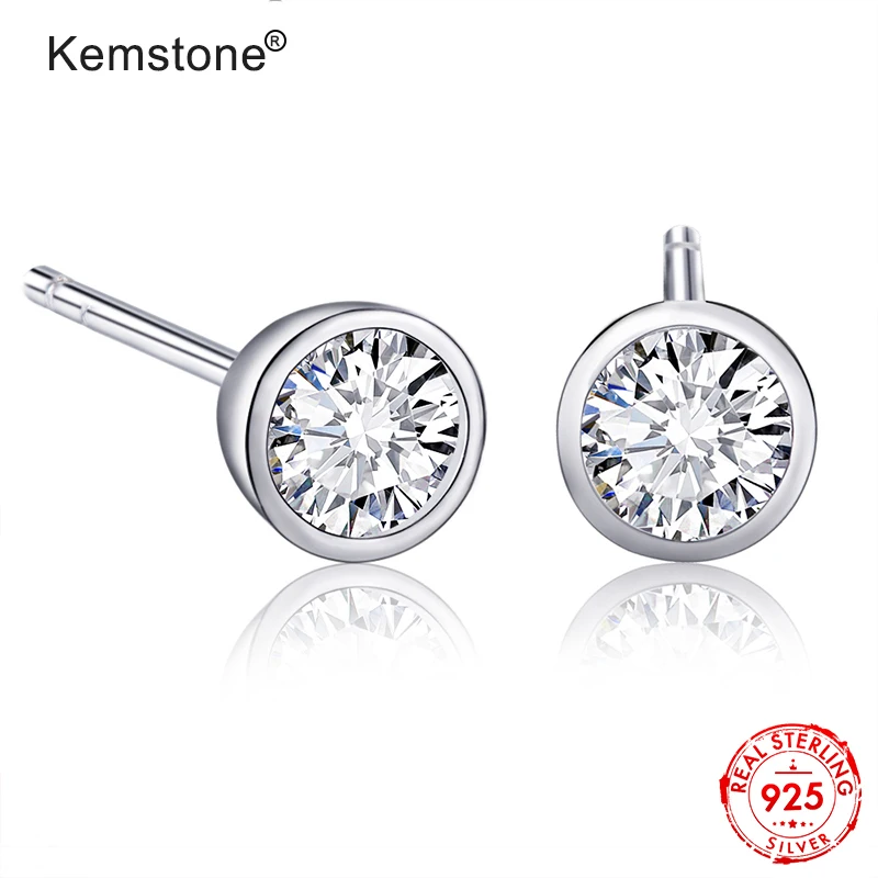 Kemstone 925 серебро Мода Серебряный Цвет белые круглые кубические серьги гвоздики с