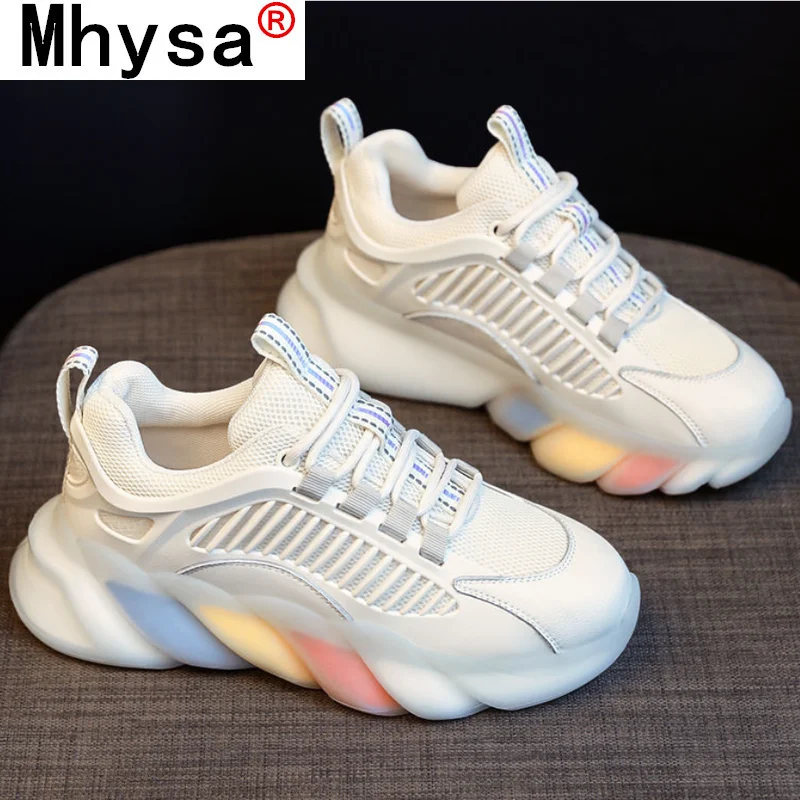 

Fashion Women's Shoes Comfortable Breathable Casual Shoes Women's Lace-up Mesh Non-slip Sneakers Thick-soled Vulcanized Shoes