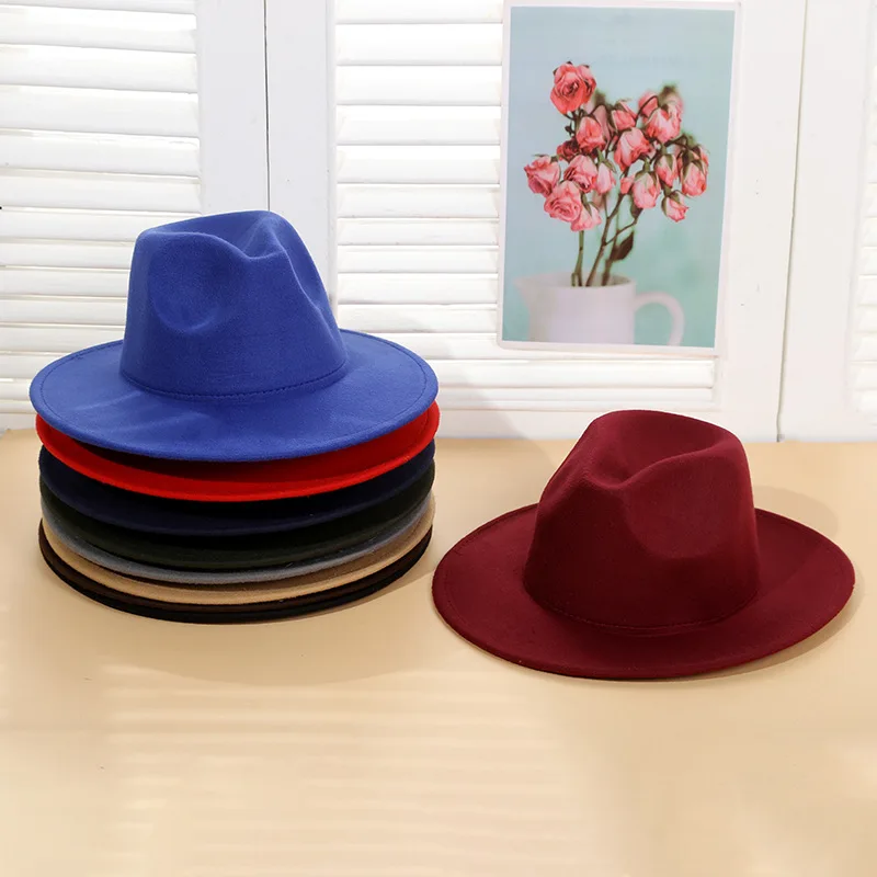 

Jazz Fedora Hat Men Women Winter hats Imitation Wool Felt Hats Mens Fashion sun Hat Fedoras Chapeau caps Stingy Brim Cap