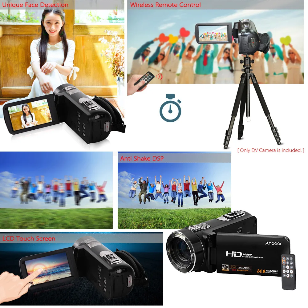 Цифровая видеокамера Andoer HDV-Z8 PLUS 1080P 30fps FHD 24 МП с 12X телеобъективом дистанционное