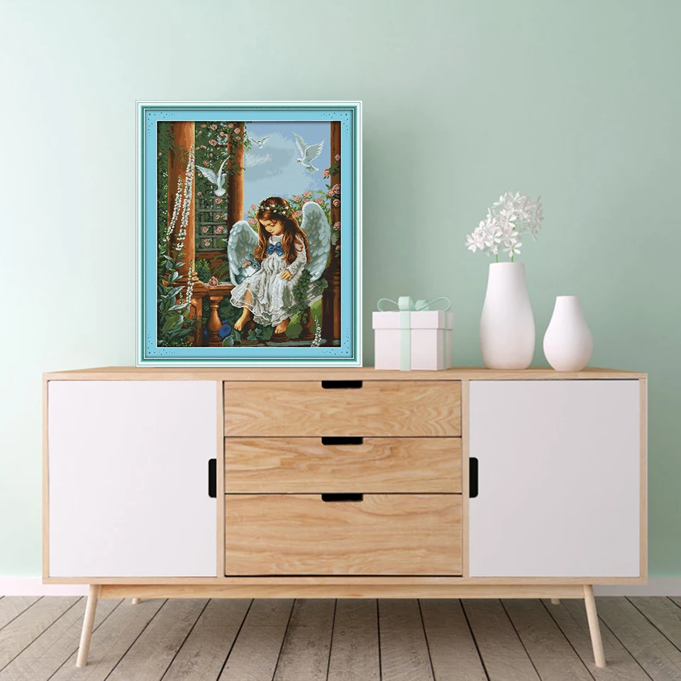 Любовь ангел узор холщовая ткань с принтом DMC 14CT Счетный набор крестиков вышивка