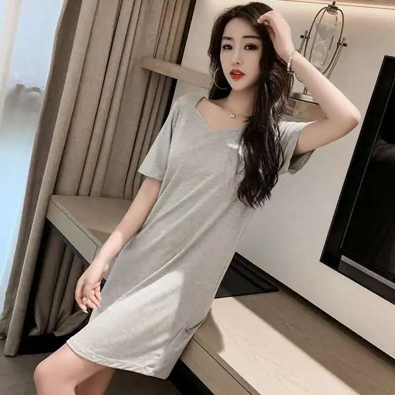 2021 New Cotton Nightdress Women's Off Shoulder Dress Summer Loose Nightwear Home Wear Short Sleeve Nightgown Sexy Sleepwear