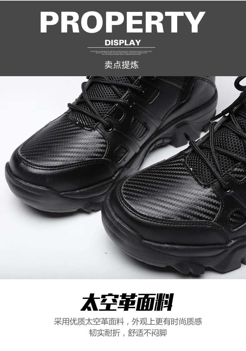 Boots Men Boots Leather Ankle Lace up Military boots Outdoor work Light fashion Moto Black Boots