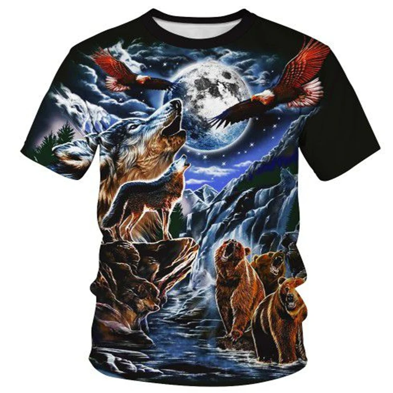 Футболка мужская с 3D-принтом головы волка орела модная брендовая рубашка круглым