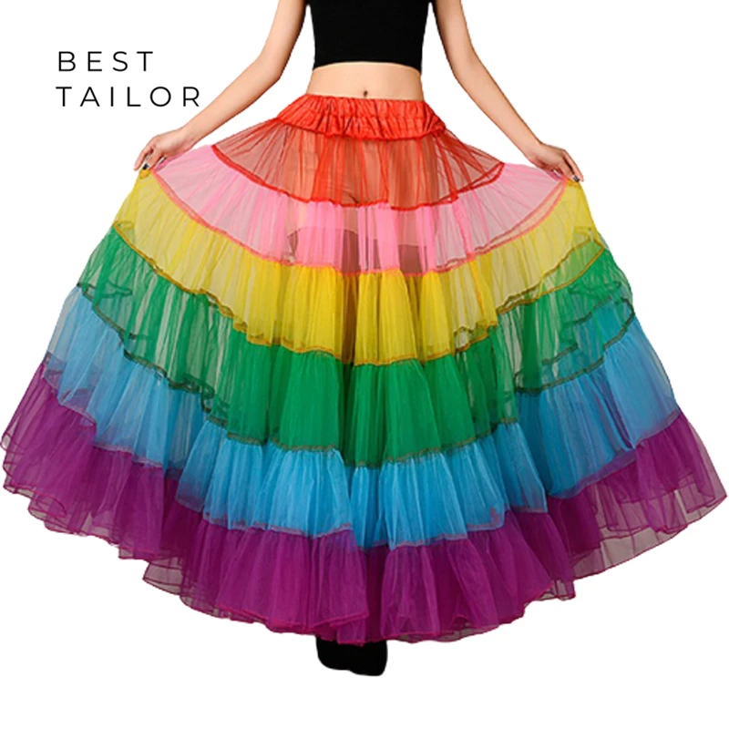 

Colorful Rainbow Petticoats Underskirt Swishy Puffy Women Crinoline Fifties Petticoat Soft Slip Vintage Rockabilly Ankle Length