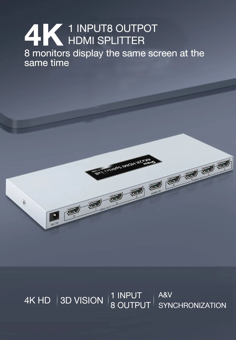 

HDMI splitter 1 point 8 4K*2K large screen engineering TV store dedicated HDMI HD splitter 1 point 8