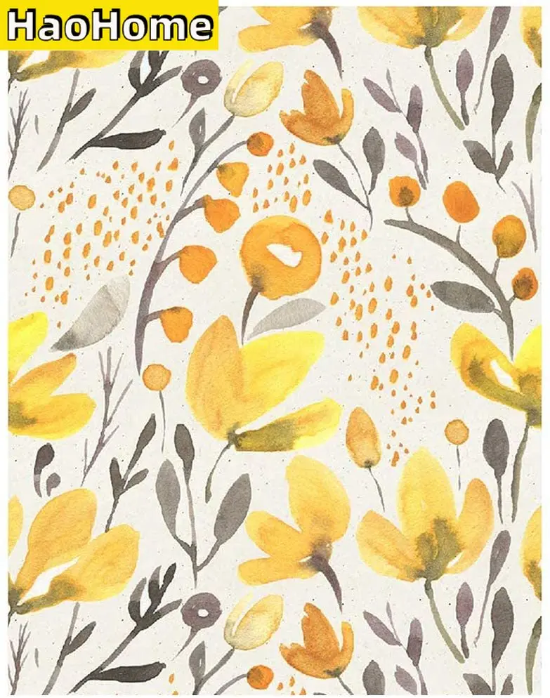 Yellow Fresh Floral Kapok Self-Adhesive Wallpaper Peel and Stick Removable Watercolor Seamless Prepasted Wallpaper Wall Mural