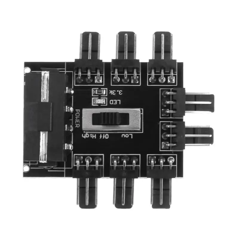 1 к 8 сплиттер для охлаждения кулеров вентиляторов с разъемом 3pin 12V Power Socket PCB Adapter и двумя режимами скорости управления на ПК компьютере с разъемом 4pin IDE Molex.
