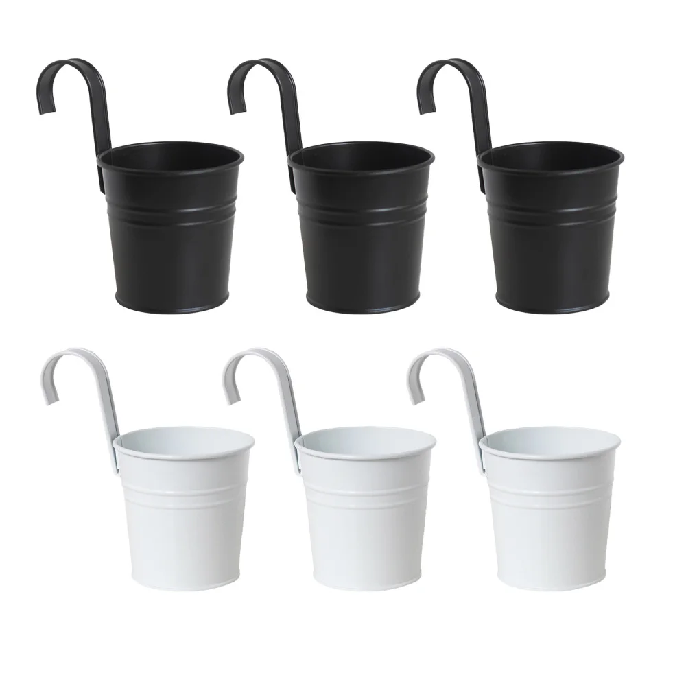 

Flower Pot Hanging Plant Pots Planters Iron With Drain Hole Easy To Use Black White Hook Garden Decor Removable Flowerpots