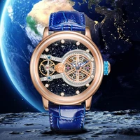 hanboro brand men automatic mechanical watches fashion waterproof luminous hollowed big large dial wristwatch leather man watch