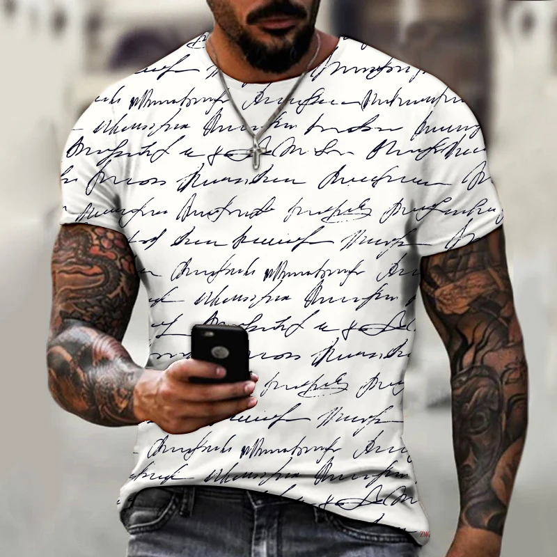 

Sexy designer Hand painted letter print Street trend T-shirt men's summer round neck short sleeve Street Fashion T-shirt