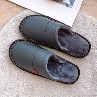 plus size 29 30 mens indoor slippers unisex plush warm shoes for man winter home bedroom slippers fashion leather slides