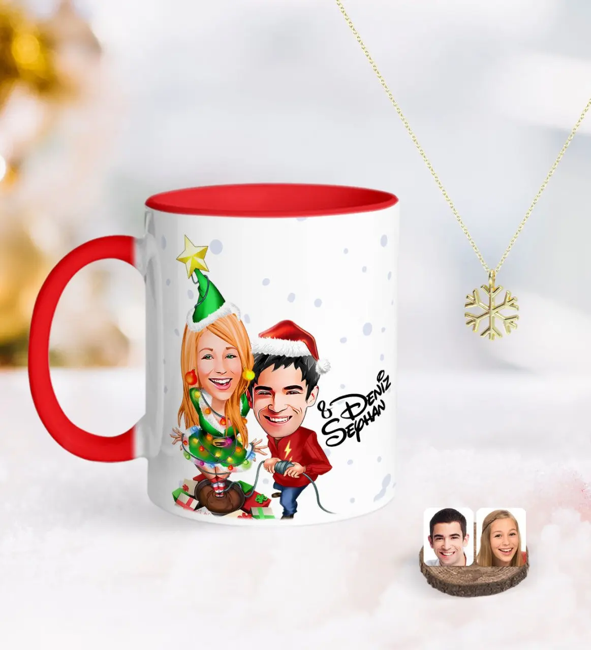 

Персонализированные Новый год День Святого Валентина карикатура Красного кружка и снежную погоду их Kolye-1