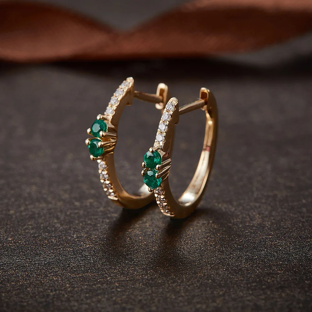 Серьги кольца женские из желтого золота с натуральными бриллиантами 14