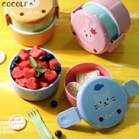 cute animal lunch box japanese double layer round mini lunch box childrens lunch box microwave box bento box kids lunch box