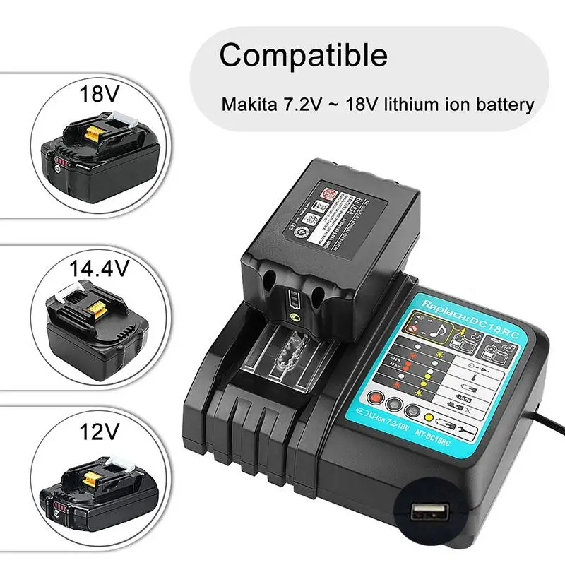 

DC18RCT Li-ion Battery Charger for Makita Charger 14.4-18V BL1830 Bl1430 DC18RC DC18RA Power tool 3A Charging Current + USB port
