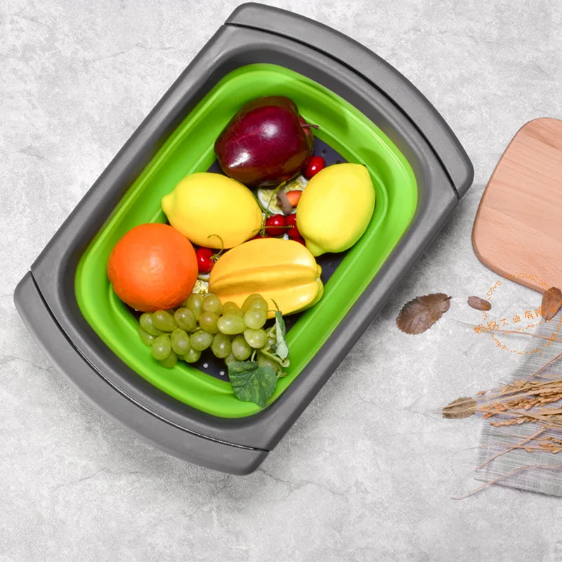 Площади выдвижной ручкой складной сливная корзина Пластик для фруктов из