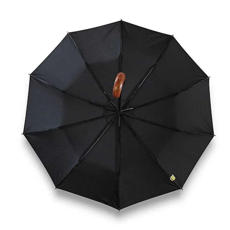 Зонт Автоматический с 10 спицами изогнутый мужской кожаный деревянной ручкой