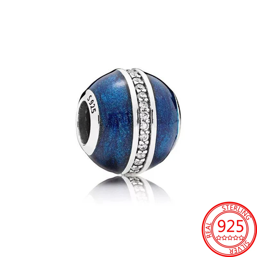 

Authentic Real 925 Sterling Silver Blue The vast universe and the Milky Way Bead Charms Fit Original Brand Bracelet Gift
