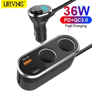 urvns usb c car charger cigarette lighter splitter 2 socket type c pd 20w multi power outlet 96w dc with led voltmeter switch free global shipping